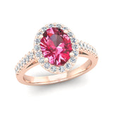 Oval Cut Pink Tourmaline and Diamond Halo Engagement Ring - Jeweller's Loupe