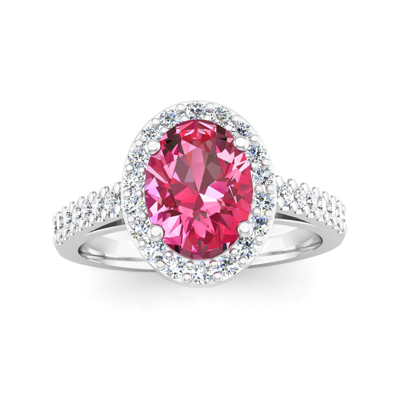 Oval Cut Pink Tourmaline and Diamond Halo Engagement Ring - Jeweller's Loupe