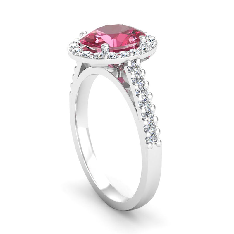 Oval Cut Pink Tourmaline and Diamond Halo Engagement Ring - Jeweller's Loupe