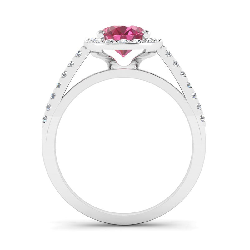 Oval Cut Pink Tourmaline and Diamond Halo Engagement Ring - Jeweller's Loupe