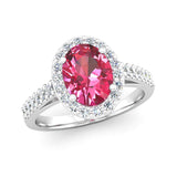 Oval Cut Pink Tourmaline and Diamond Halo Engagement Ring - Jeweller's Loupe