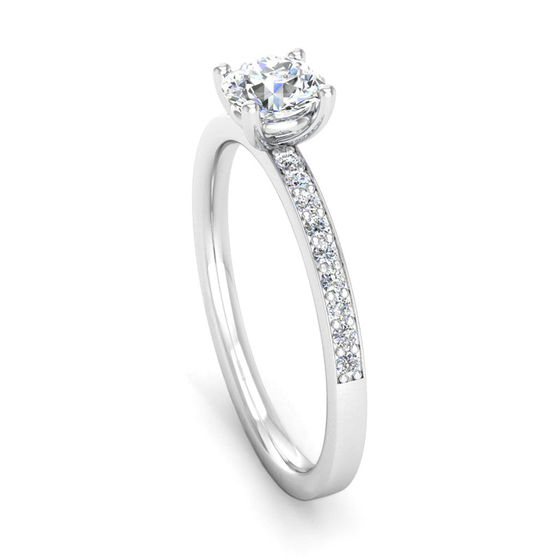 Round Brilliant Cut Diamond Engagement Ring with Grain Set Diamond Shoulders - Jeweller's Loupe