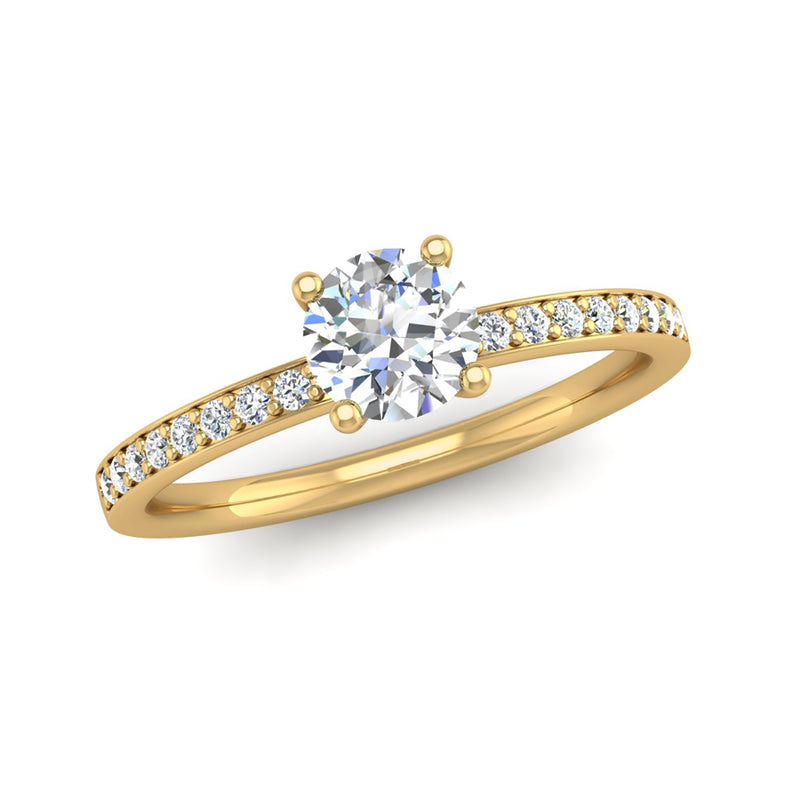 Round Brilliant Cut Diamond Engagement Ring with Grain Set Diamond Shoulders - Jeweller's Loupe