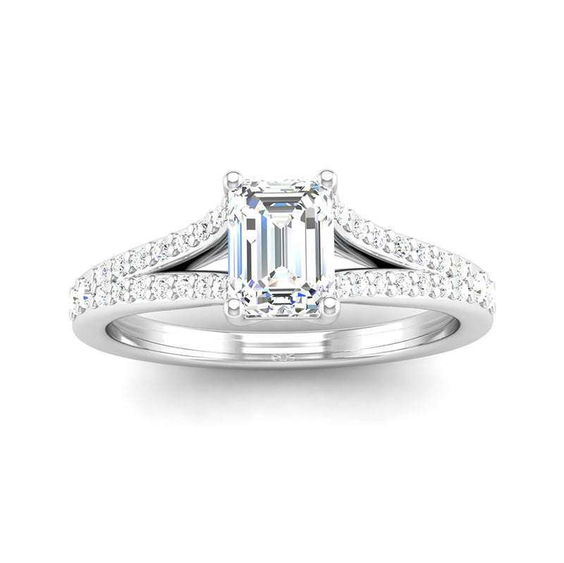 Emerald Cut Diamond Engagement Ring with Split Diamond Set Shoulders - Jeweller's Loupe