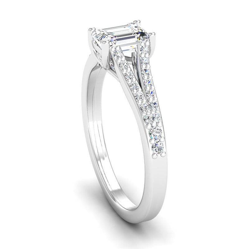 Emerald Cut Diamond Engagement Ring with Split Diamond Set Shoulders - Jeweller's Loupe