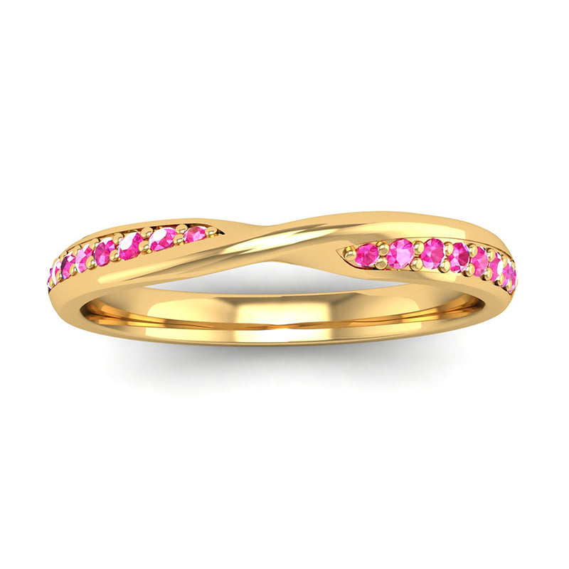 Fairtrade Yellow Gold Pink Tourmaline Twist Eternity Ring - Jeweller's Loupe