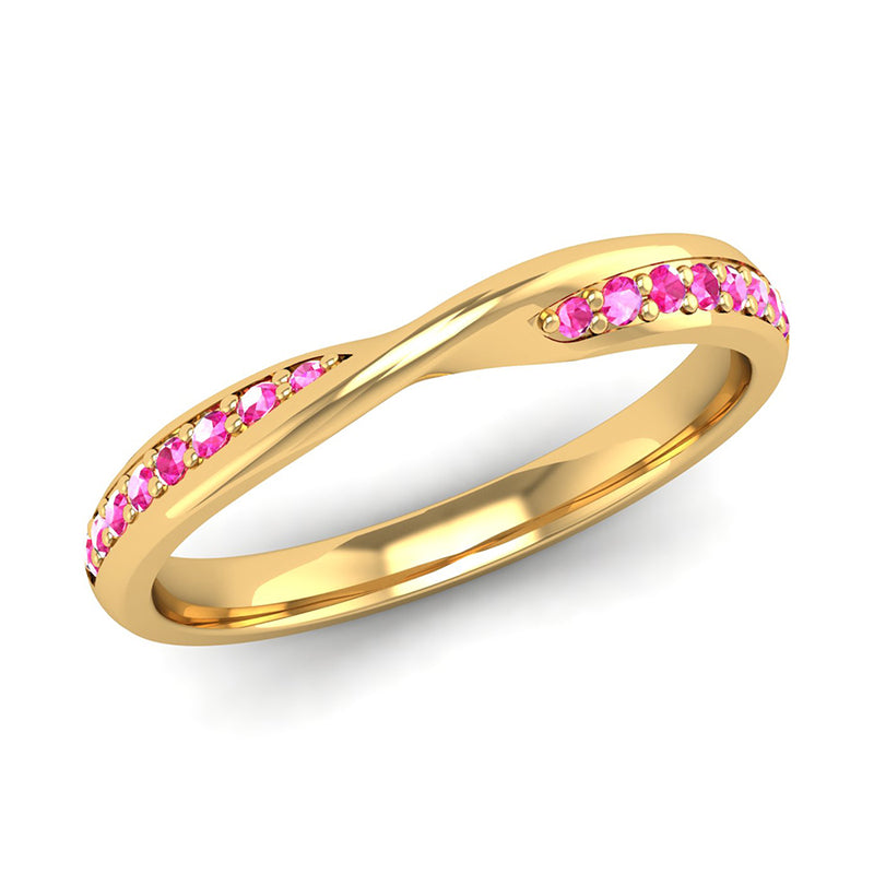 Fairtrade Yellow Gold Pink Tourmaline Twist Eternity Ring - Jeweller's Loupe