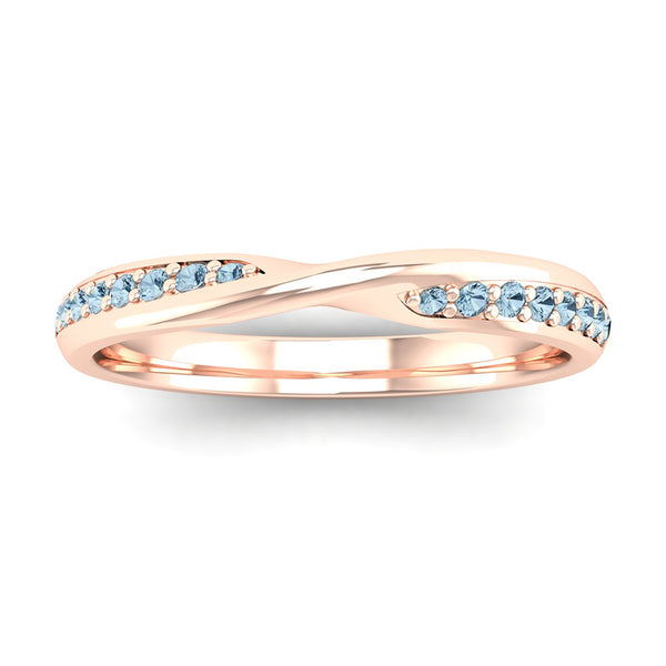 Fairtrade Rose Gold Aquamarine Twist Eternity Ring - Jeweller's Loupe