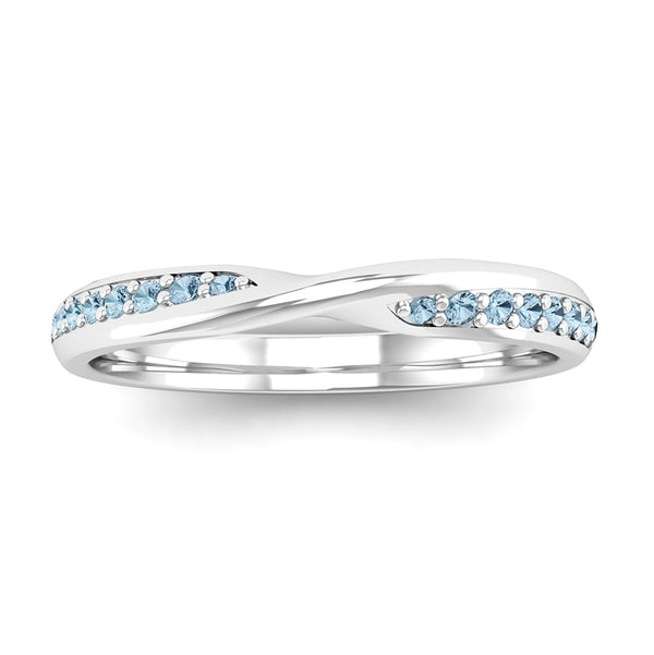 Fairtrade White Gold Aquamarine Twist Eternity Ring - Jeweller's Loupe