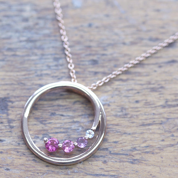 Fairtrade Rose Gold Pink Tourmaline and White Topaz Swirl Pendant,