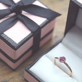 Fairtrade Rose Gold Pink Tourmaline Solitaire Engagement Ring, Jeweller's Loupe