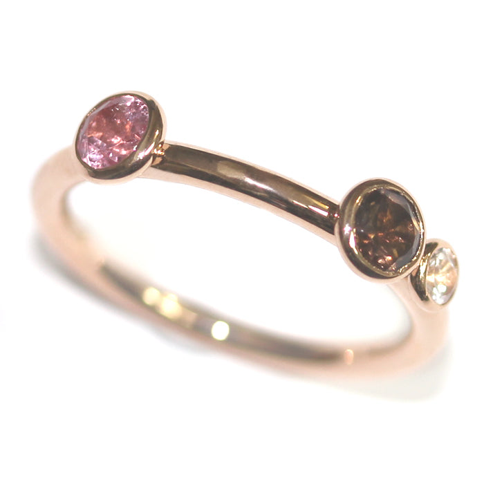 Fairtrade Rose Gold Smoky Quartz, Pink Tourmaline and White Topaz Trilogy Stacking Ring