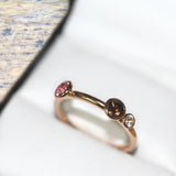 Fairtrade Rose Gold Smoky Quartz, Pink Tourmaline and White Topaz Trilogy Stacking Ring