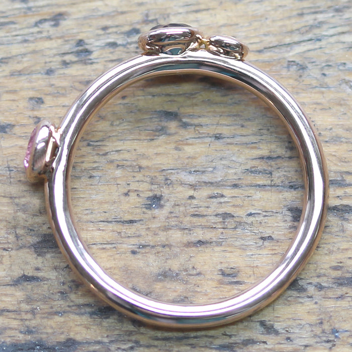 Fairtrade Rose Gold Smoky Quartz, Pink Tourmaline and White Topaz Trilogy Stacking Ring