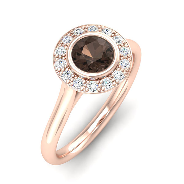 Fairtrade Rose Gold Smoky Quartz and Diamond Halo Engagement Ring, Jeweller's Loupe