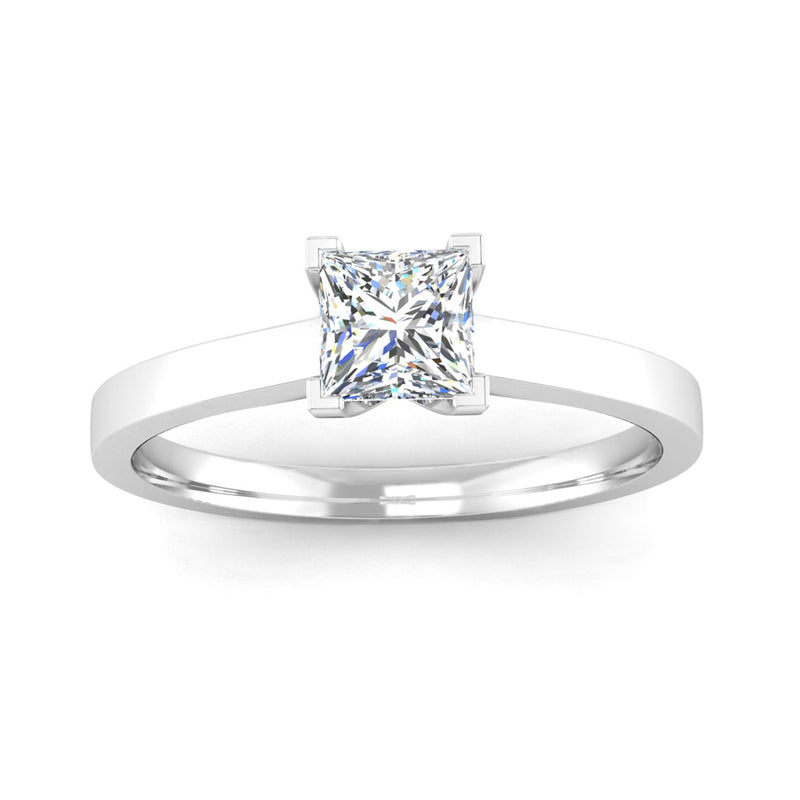 Solitaire Princess Cut Diamond Engagement Ring with a Squared Band - Jeweller's Loupe