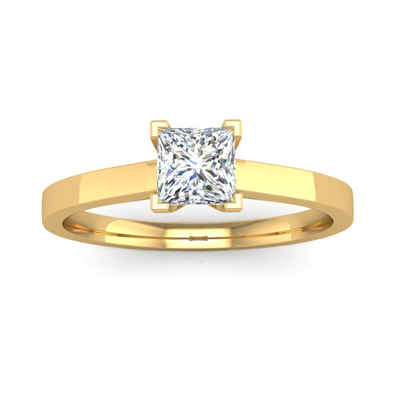 Solitaire Princess Cut Diamond Engagement Ring with a Squared Band - Jeweller's Loupe