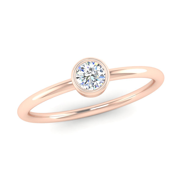 Fairtrade Rose Gold Rub Set Solitaire Round Brilliant Cut Diamond Engagement Ring