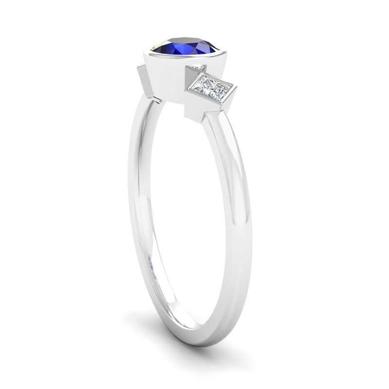 Rub Set Sapphire & Diamond Trilogy Engagement Ring - Jeweller's Loupe