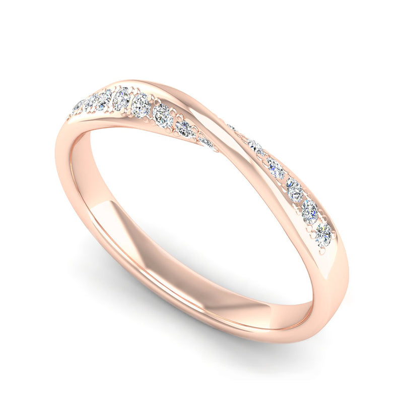 Fairtrade Rose Gold Diamond Twist Wedding Ring, Jeweller's Loupe