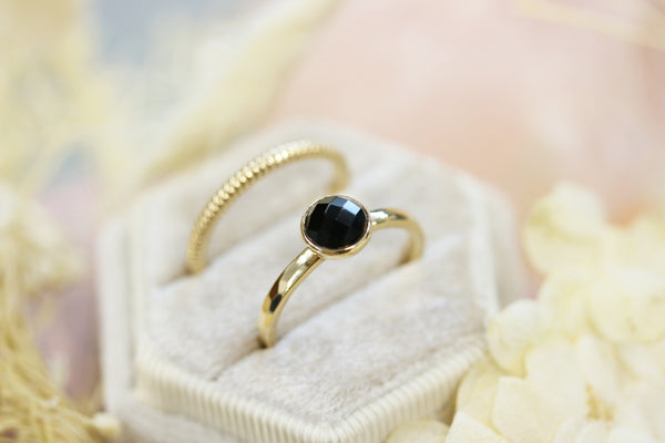 Fairtrade Yellow Gold JOY Onyx Stacking Ring (available now) - Jeweller's Loupe