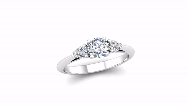 Round Brilliant and Pear Cut Diamond Trilogy Engagement Ring with Split Shoulders - Jeweller's Loupe